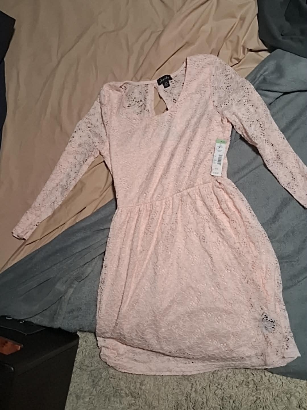 Sears Pink Lace Belted Skater Dress